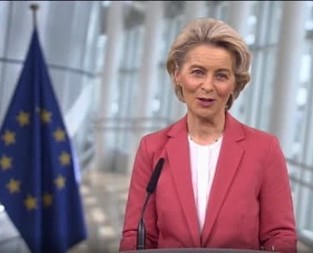 Image of Ms. Ursula von der Leyen, the President of the European Commission, addressing the European and African stakeholders and entrepreneurs